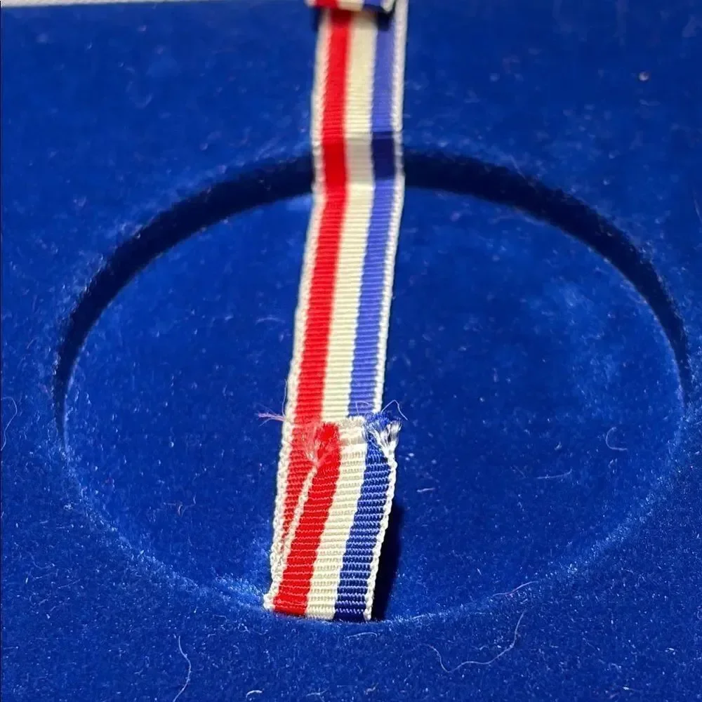 Blue large coin Display Case with Red White Blue Ribbon